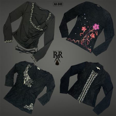 Y2K All Black Gothic Full Sleeve Tops (AA-840)