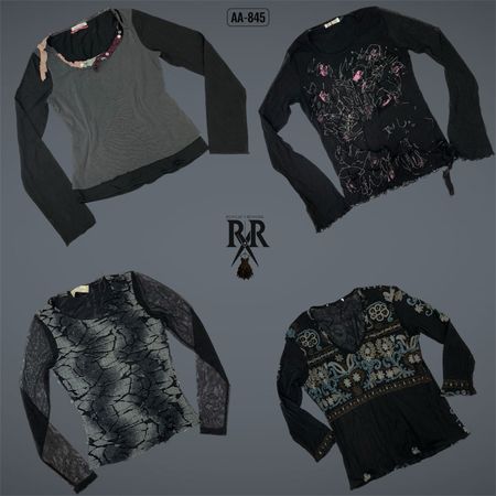 Y2K All Black Rave Full Sleeve Mesh Tops (AA-845)
