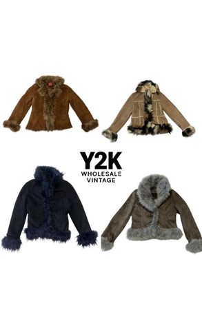 Y2K Vintage Faux Fur Suede Jackets Bundle – Women’s 2000s Winter Coats Wholesale(YWV1)