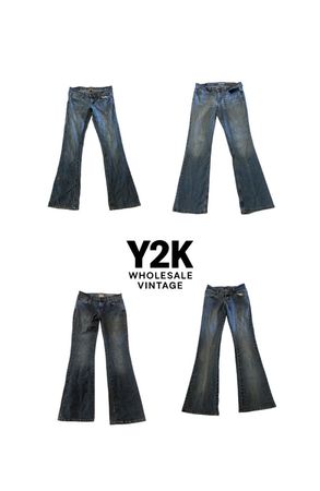 Y2K Vintage Flared Denim Jeans Bundle – Retro Low Rise Blue Wash Bell Bottom Jeans(YWV6)