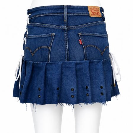 CR1630 UPCYCLED LACE-UP DENIM PLEATED MINI SKIRT