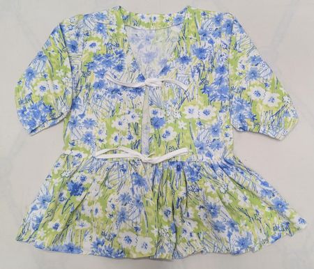 CR1633  UPCYCLED TIE FRONT BABYDOLL TOP