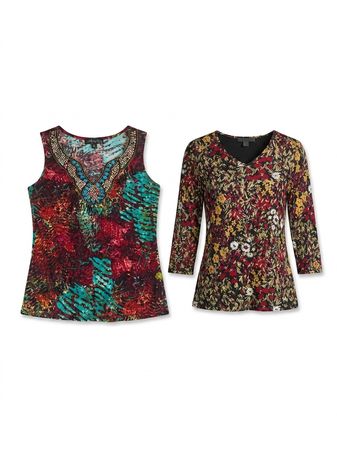 (FV-1457)     Vintage Printed Women Tops Bundle | Y2K Abstract Floral Casual Tops Mix | Trendy Everyday Fashion Wholesale