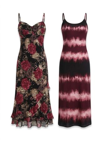 (FV-1454)     Vintage Floral Slip Dress Bundle | Y2K Mesh & Satin Women Dresses Mix | Romantic Partywear Fashion Wholesale