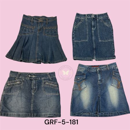 Low Waist Women Denim Midi  Skirt Vintage Blue Jean Skirt (GRF-5-181)