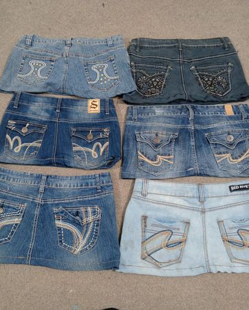 HD1472 Jupes micro mini en denim revalorisé pour femmes Y2K ornées