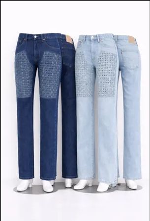 CR1645 UPCYCLED WOVEN PANEL DENIM JEANS