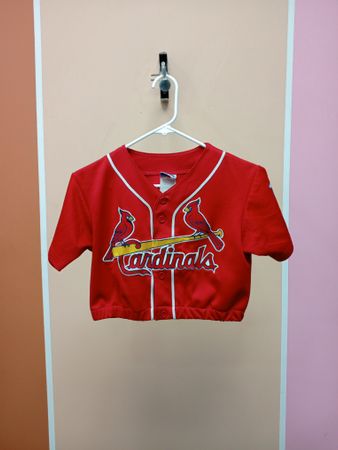 Upcycled Baseball Jersey Top Elastic Hem