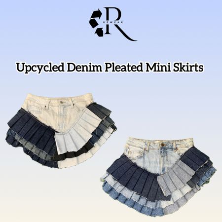 Upcycled Denim Pleated Mini Skirts