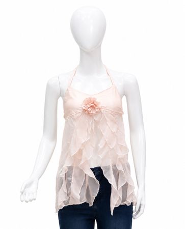 CR1650 UPCYCLED HALTER RUFFLE CAMI TOP