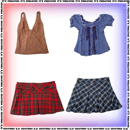 Checkmate-Checkered Sleeveless/Half Sleeved Tops, Mini Skirts (SS-2402)