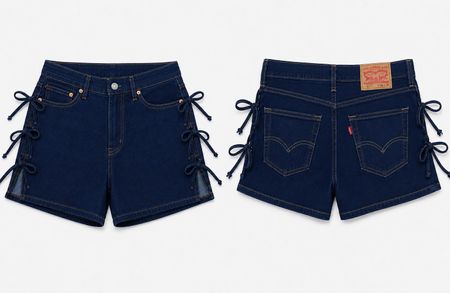 CR1655 UPCYCLED LACE-UP DENIM SHORTS