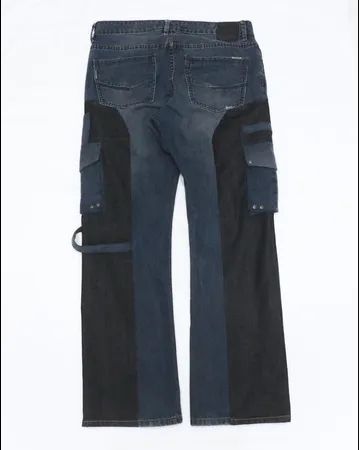 CR1657 UPCYCLED DENIM CARGO PANEL JEANS