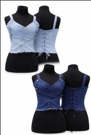 CR1660 UPCYCLED DENIM CORSET CAMI TOP