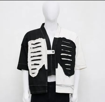 CR1661 UPCYCLED SPLIT-TONE DISTRESSED SHIRT JACKET