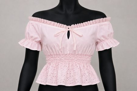 CR1666 UPCYCLED OFF SHOULDER PEPLUM TOP