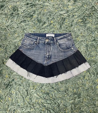 Upcycled Pleated Denim Unbranded Mini Skirt (DV -05)