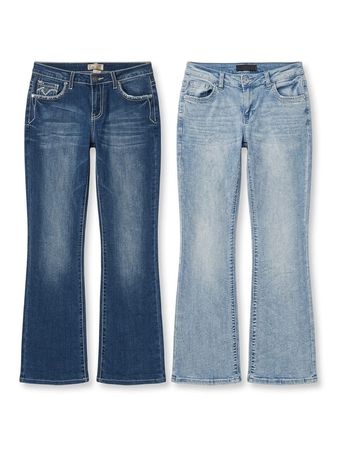 (FV-1500) Y2K Flared Back Pocket Stone details Jeans