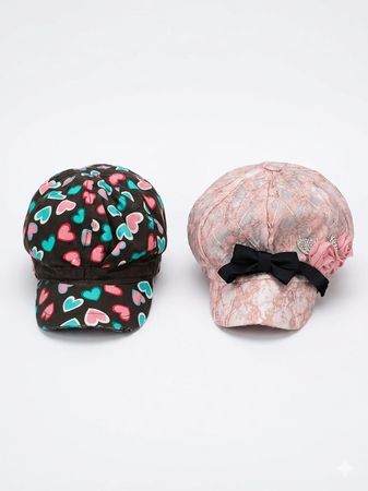 (FV-1497)     Y2K Heart Print Cap Bundle | Cute Aesthetic Baseball Hats & Indie Fashion Accessories