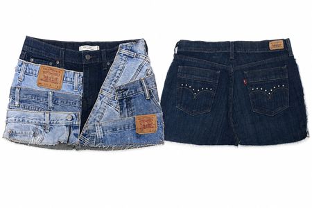CR1677 UPCYCLED PATCHWORK DENIM MINI SKIRT