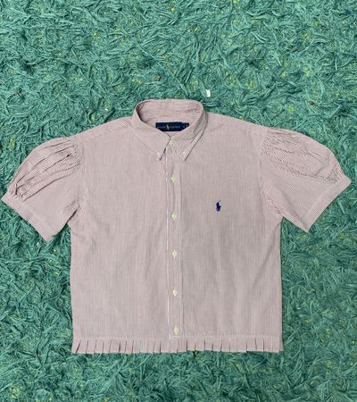 Upcycled Ralph Lauren Puff Sleeve Crop Shirt (DV -05)