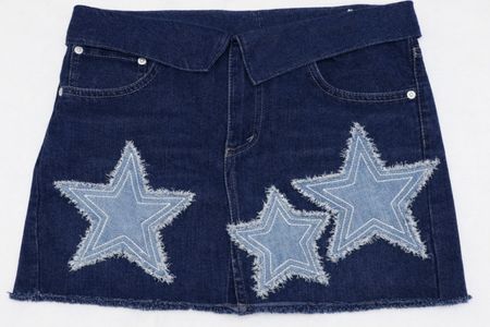 CR1687 UPCYCLED STAR PATCH DENIM MINI SKIRT