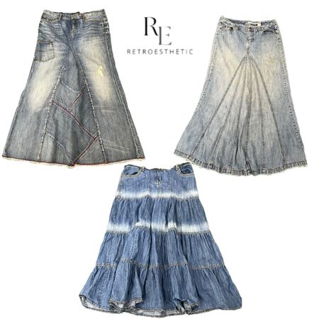 Y2K Paris Hilton Era Girl Denim Maxi Skirts RE-3285