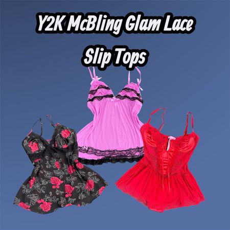 Y2K McBling Glam Lace Slip Tops - (21/05)