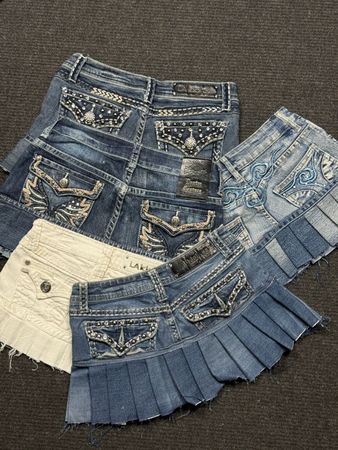 Upcycled Y2K Denim Pleated Skirts