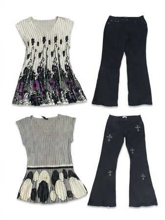 (FV-1510)     Y2K Boho Knit Top & Flare Pants Bundle 2000s Indie Fairycore Outfit