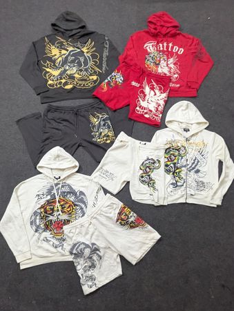 Ed Hardy Men's Matching Tracksuits, Hoodie x Trouser/ Hoodie x short, 10 pcs / 5 sets, (ED-042)