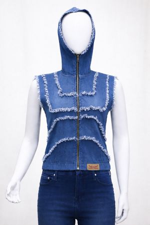 CR1688 UPCYCLED SLEEVELESS DENIM HOODIE
