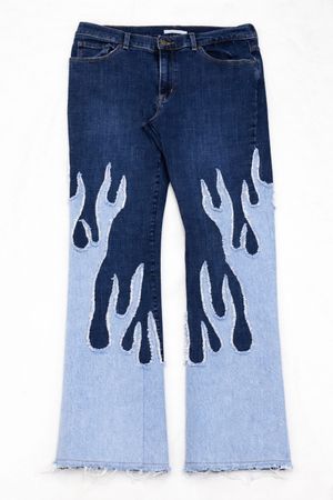CR1689 UPCYCLED FLAME PANEL DENIM JEANS