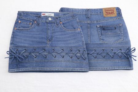 CR1690 UPCYCLED LACE-UP DENIM MINI SKIRT