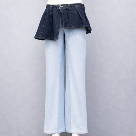 CR1696 UPCYCLED LAYERED FLARE DENIM JEANS