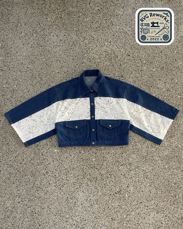 Upcycled Denim Lace Cropped Jacket