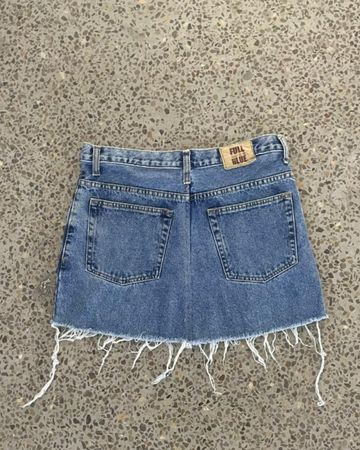 Upcycled Denim Fringe Skirt