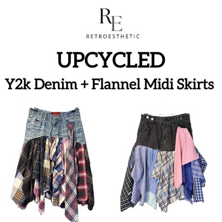 Upcycled Y2k Denim + Flannel Midi Skirts