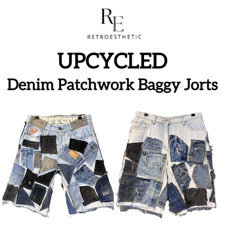 Upcycled Y2K Denim Patchwork Baggy Jorts