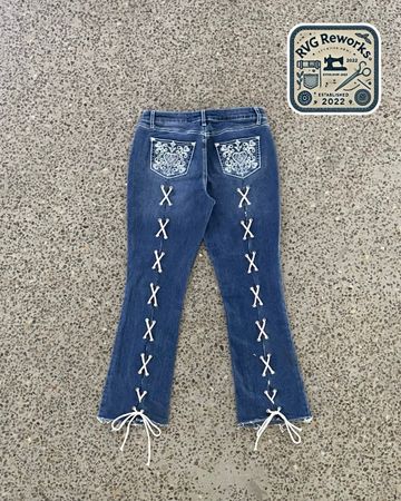 Upcycled Lace-Up y2k Bootcut Jeans