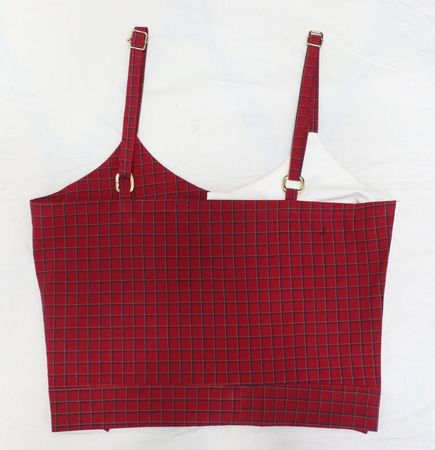 CR1697 UPCYCLED TIE-FRONT CHECK CROP TOP