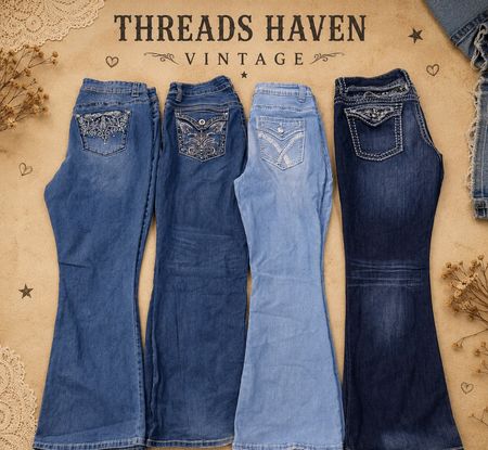 TH# 001 Y2K Embroidered Flare Bootcut Jeans ✨ Vintage Low Rise Denim
