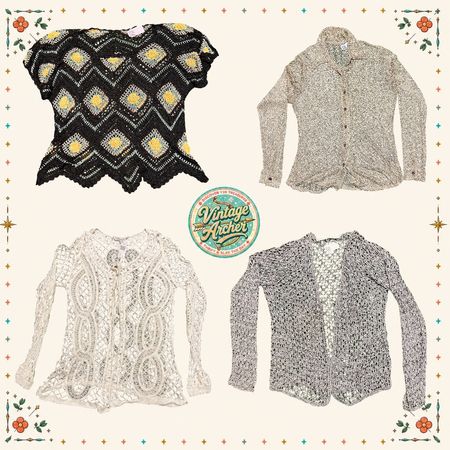 Y2K Crochet Lace & Open Knit Tops Bundle: 7pcs
