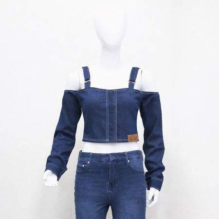 CR1702 UPCYCLED DENIM STRAP CROP TOP