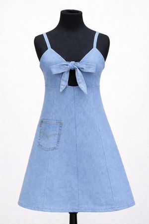 CR1712 UPCYCLED DENIM MINI DRESS