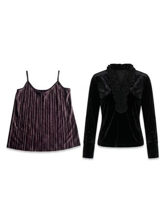 (FV1542) 90s Vintage Style Gothic Velvet Tops