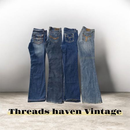 TH # 010 Stylish Back Pocket Flared Bootcut Jeans | Y2K Vintage Denim Statement Pants