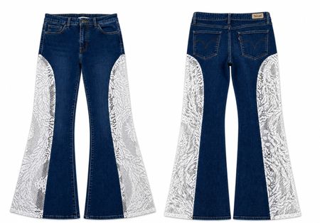 CR1720 UPCYCLED LACE PANEL FLARE JEANS