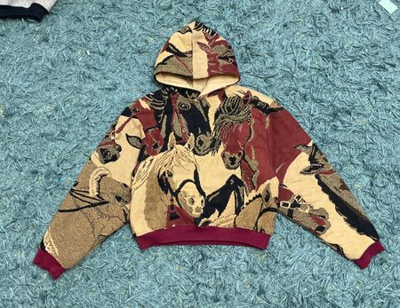 Upcycle Tapestry Hoodie With Baggy Sleeves