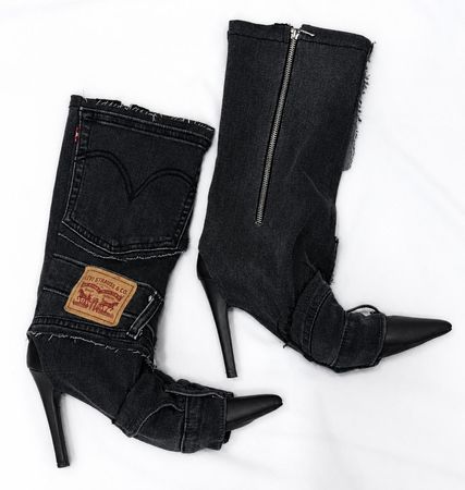 CR1729  Upcycled Denim Heel Boots